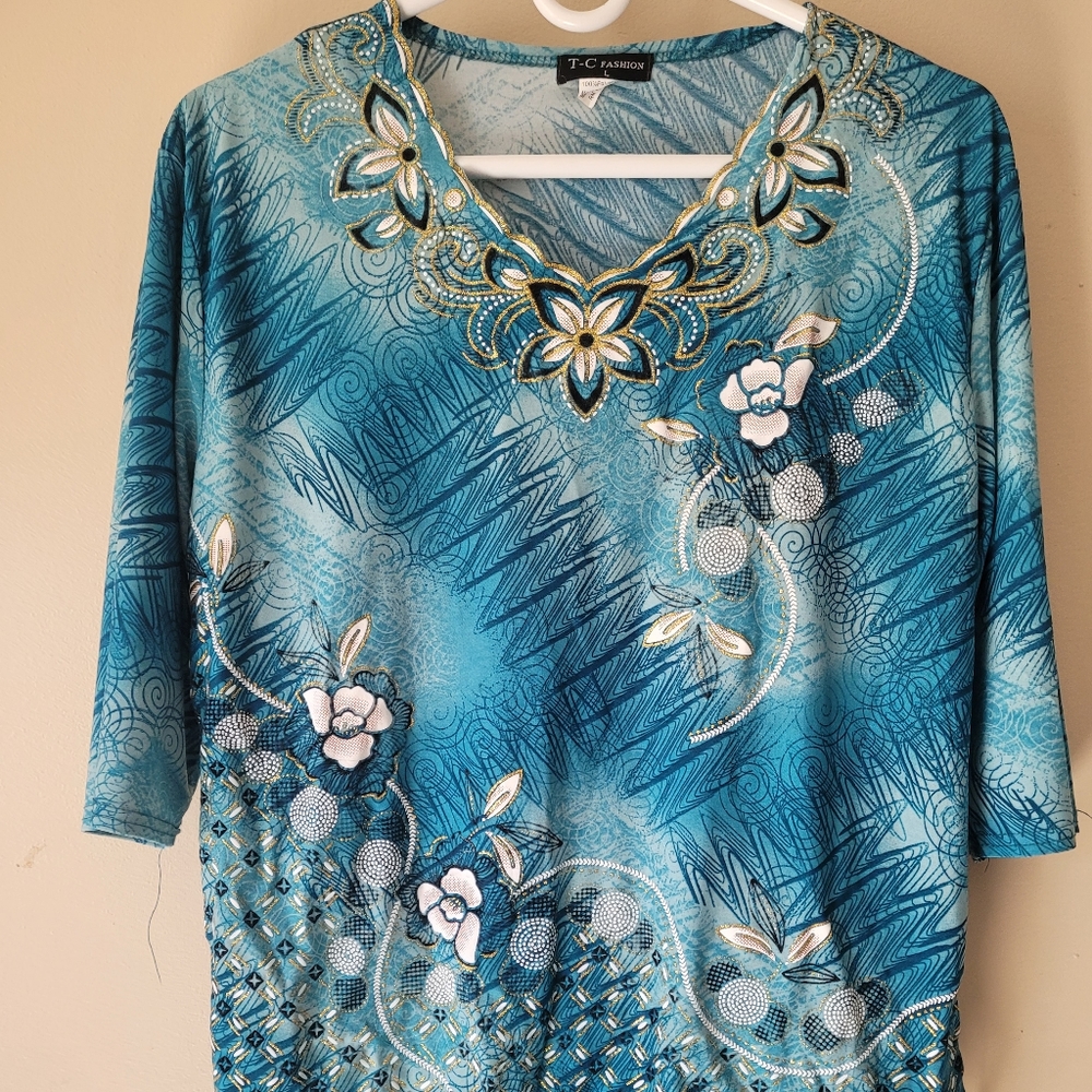 Blue Women's Floral Top